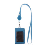 Max 2-Sided Vertical Pu Leather Badge Card Holder Neck Strap Lanyard Blue