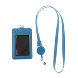 Max 2-Sided Vertical Pu Leather Badge Card Holder Neck Strap Lanyard Blue