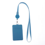 Max 2-Sided Vertical Pu Leather Badge Card Holder Neck Strap Lanyard Blue
