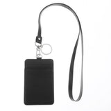 Max Vertical PU Leather ID Card Badge Holder Card Sleeve with Lanyard Black 1
