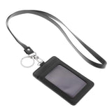 Max Vertical PU Leather ID Card Badge Holder Card Sleeve with Lanyard Black 1