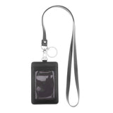 Max Vertical PU Leather ID Card Badge Holder Card Sleeve with Lanyard Black 1