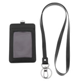 Max Vertical PU Leather ID Card Badge Holder Card Sleeve with Lanyard Black 1