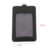 Max Vertical PU Leather ID Card Badge Holder Card Sleeve with Lanyard Black 1
