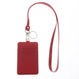 Max Vertical PU Leather ID Card Badge Holder Card Sleeve with Lanyard Red