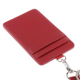 Max Vertical PU Leather ID Card Badge Holder Card Sleeve with Lanyard Red