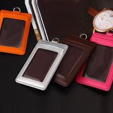 Max Vertical PU Leather ID Card Badge Holder Card Sleeve with Lanyard Red