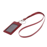 Max Vertical PU Leather ID Card Badge Holder Card Sleeve with Lanyard Red