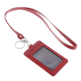 Max Vertical PU Leather ID Card Badge Holder Card Sleeve with Lanyard Red