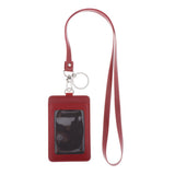 Max Vertical PU Leather ID Card Badge Holder Card Sleeve with Lanyard Red