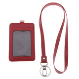 Max Vertical PU Leather ID Card Badge Holder Card Sleeve with Lanyard Red