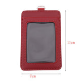 Max Vertical PU Leather ID Card Badge Holder Card Sleeve with Lanyard Red
