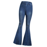 Max Womens Flared Trousers with High Waist Knee Holes Denim Jeans 2XL