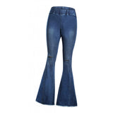 Max Womens Flared Trousers with High Waist Knee Holes Denim Jeans 2XL
