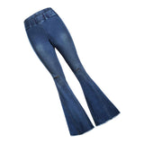 Max Womens Flared Trousers with High Waist Knee Holes Denim Jeans 2XL