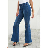 Max Womens Flared Trousers with High Waist Knee Holes Denim Jeans 2XL