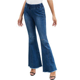 Max Womens Flared Trousers with High Waist Knee Holes Denim Jeans 2XL