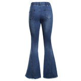 Max Womens Flared Trousers with High Waist Knee Holes Denim Jeans 2XL