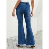 Max Womens Flared Trousers with High Waist Knee Holes Denim Jeans 2XL