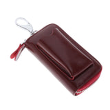 Mens Fashion Zip Around 6 Hook Key Case Car Key Holder Wallet Wine Red