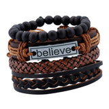 Max 4 Pieces/Set Leather Bracelet Braided Wristband Mens Beads Punk Jewelry