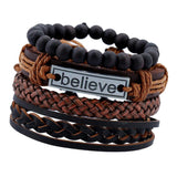 Max 4 Pieces/Set Leather Bracelet Braided Wristband Mens Beads Punk Jewelry