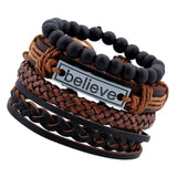 Max 4 Pieces/Set Leather Bracelet Braided Wristband Mens Beads Punk Jewelry