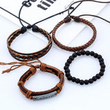 Max 4 Pieces/Set Leather Bracelet Braided Wristband Mens Beads Punk Jewelry