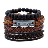 Max 4 Pieces/Set Leather Bracelet Braided Wristband Mens Beads Punk Jewelry