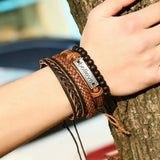 Max 4 Pieces/Set Leather Bracelet Braided Wristband Mens Beads Punk Jewelry