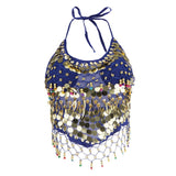 Max Belly Dance Costumes Bra Halter Top Sequin Performance Outfits  Royal Blue