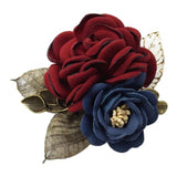 Max Korean Style Rose Flower Shawl Brooch Pin Groom Bridal Corsage Wine