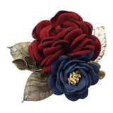 Max Korean Style Rose Flower Shawl Brooch Pin Groom Bridal Corsage Wine