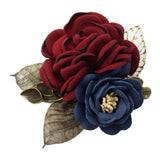 Max Korean Style Rose Flower Shawl Brooch Pin Groom Bridal Corsage Wine