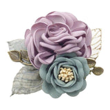 Max Korean Style Rose Flower Shawl Brooch Pin Groom Bridal Corsage Purple