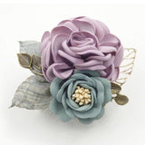 Max Korean Style Rose Flower Shawl Brooch Pin Groom Bridal Corsage Purple