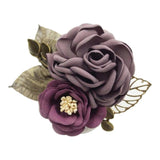 Max Korean Style Rose Flower Shawl Brooch Pin Groom Bridal Corsage Cameo Brown