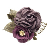 Max Korean Style Rose Flower Shawl Brooch Pin Groom Bridal Corsage Cameo Brown