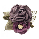 Max Korean Style Rose Flower Shawl Brooch Pin Groom Bridal Corsage Cameo Brown