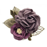 Max Korean Style Rose Flower Shawl Brooch Pin Groom Bridal Corsage Cameo Brown