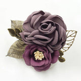Max Korean Style Rose Flower Shawl Brooch Pin Groom Bridal Corsage Cameo Brown