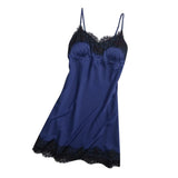 Maxbell Women Silky Nightgown Sexy Lingerie Sleeveless Lace Chemise Nightdress M