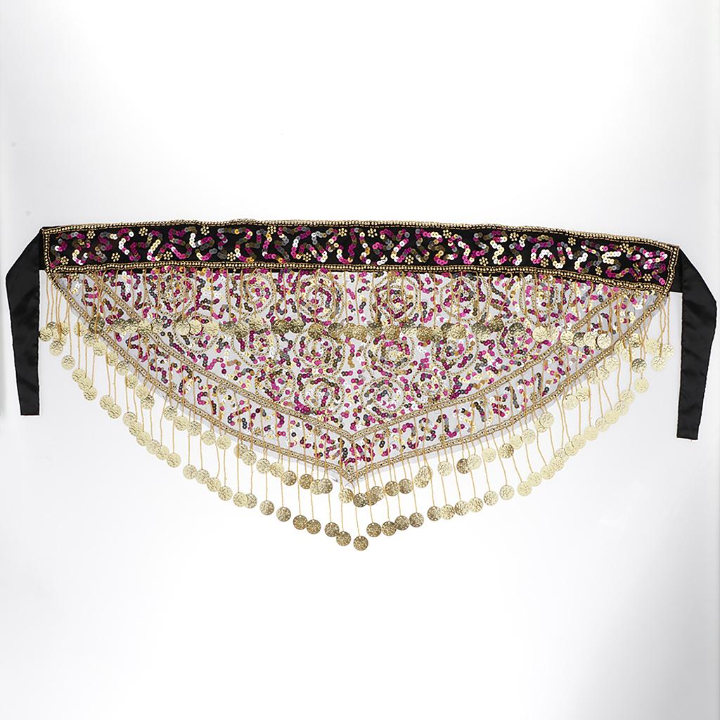 Fashion Belly Dancing Coins Hip Scarf Sequins Waist Chain Charms Skirt Rose