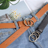 Trendy Leather Belt w/ Buckle Women Casual Waist Belt Jeans Belt Light tan