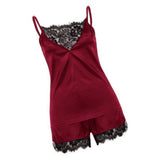 Max Wine Red Women's Lace Satin Sleepwear Cami Top and Shorts Pajama  L