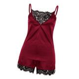 Max Wine Red Women's Lace Satin Sleepwear Cami Top and Shorts Pajama  L