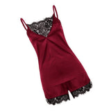 Max Wine Red Women's Lace Satin Sleepwear Cami Top and Shorts Pajama  L