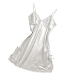 Max Women Satin Nightgown Sexy Lingerie Sleeveless Lace Chemise Nightdress M