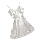 Max Women Satin Nightgown Sexy Lingerie Sleeveless Lace Chemise Nightdress M