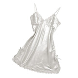 Max Women Satin Nightgown Sexy Lingerie Sleeveless Lace Chemise Nightdress M
